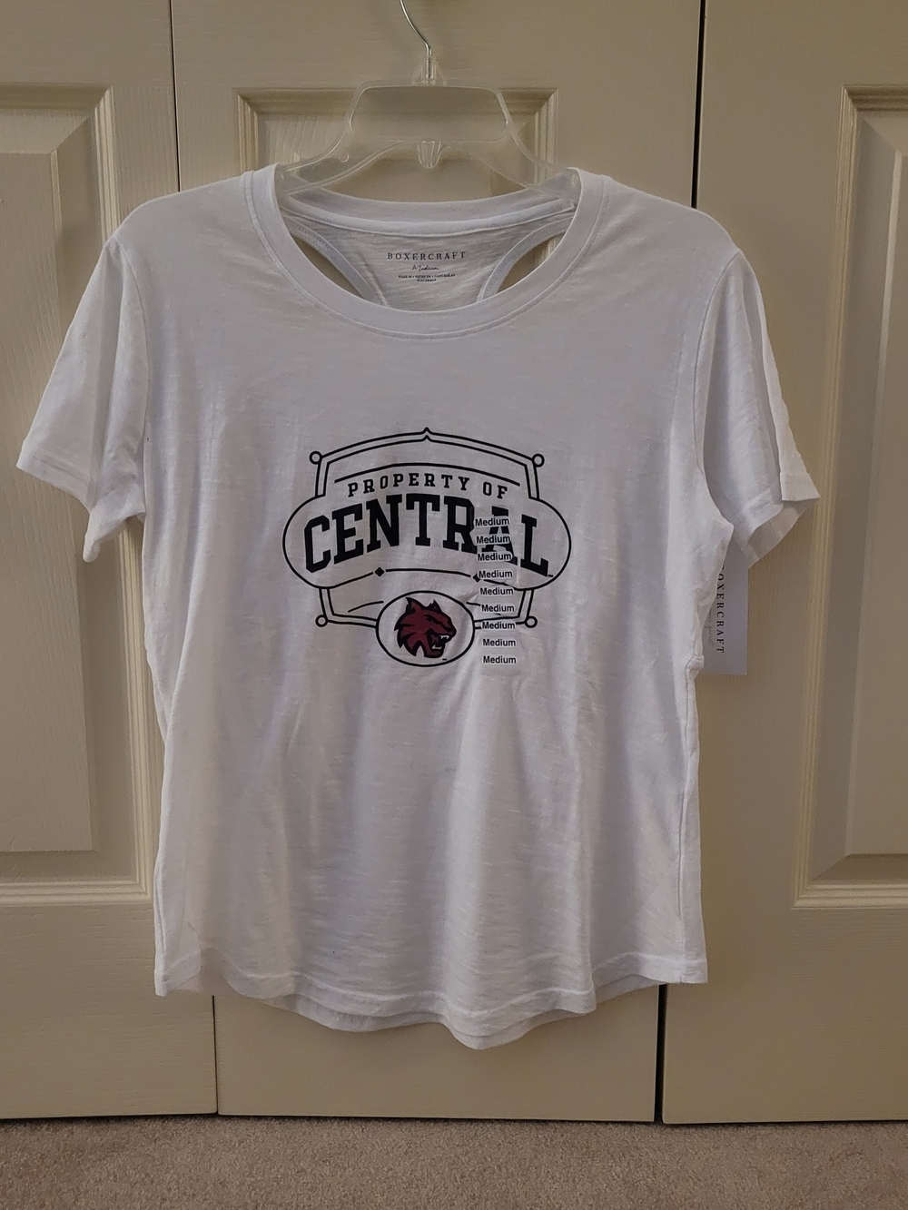 White CWU Central Washington University Women's Tee with Small Back Cut-Outs